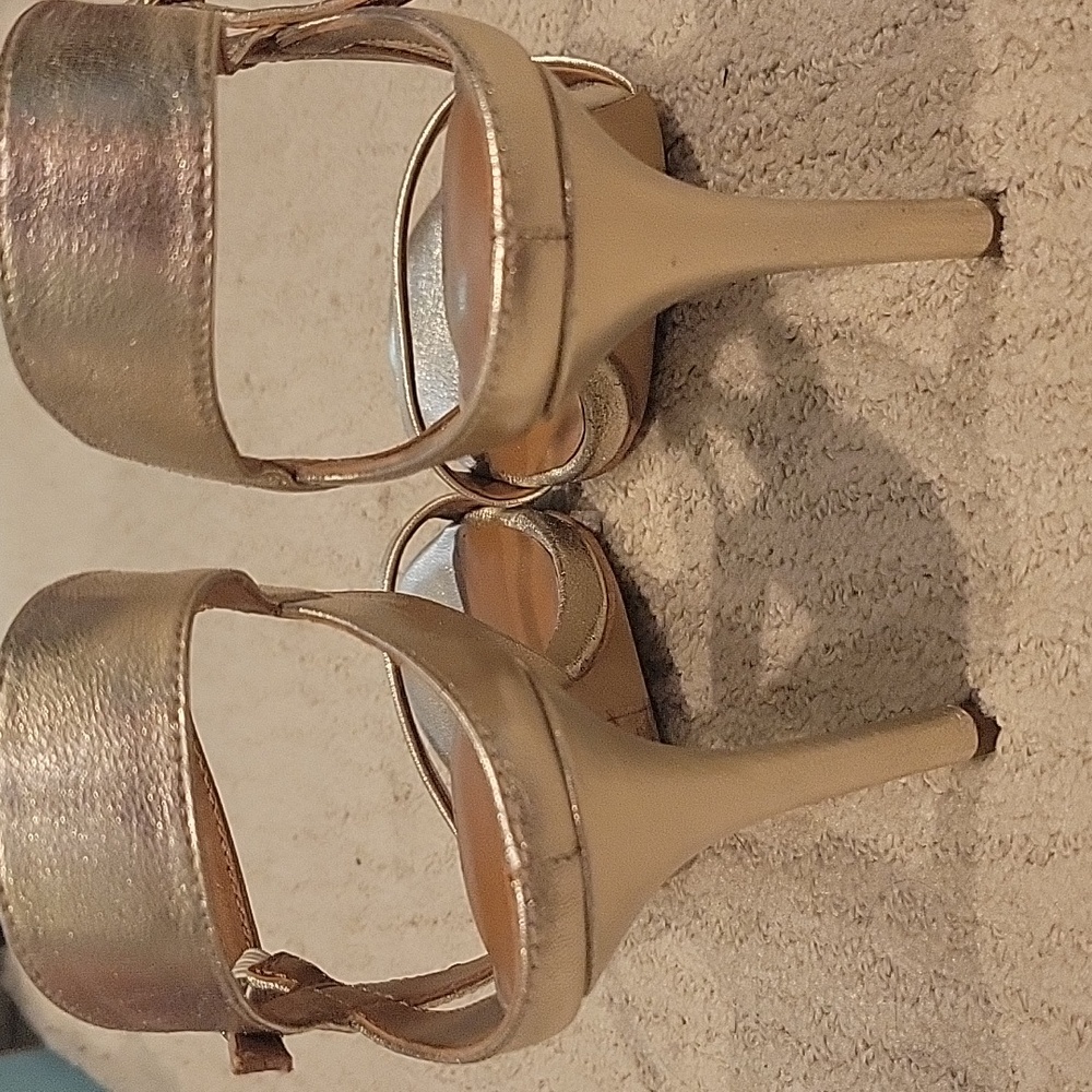 H by Halston Metallic Brushed Gold> Strappy Heels - Picture 4 of 6